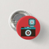 Retro analoge camera (bruin / blauw) Flair Ronde Button 3,2 Cm (Voorkant /achterkant)