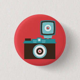 Retro analoge camera (bruin / blauw) Flair Ronde Button 3,2 Cm