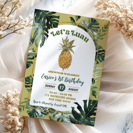 Retro Ananas Luau Oerwoud Groen Verjaardag Kaart