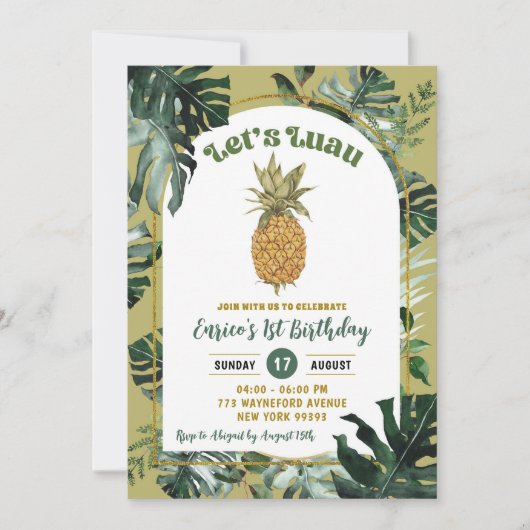 Retro Ananas Luau Oerwoud Groen Verjaardag Kaart (Voorkant)