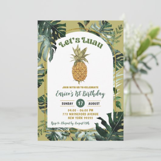 Retro Ananas Luau Oerwoud Groen Verjaardag Kaart (Staand voorkant)