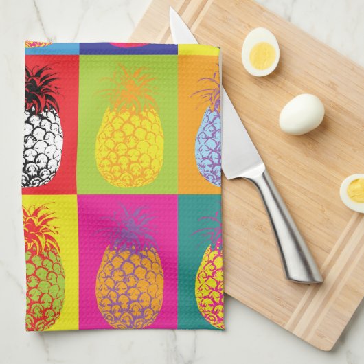 Retro Ananas Pop Art Bright Bold Keuken Print Theedoek (Quarter Fold)