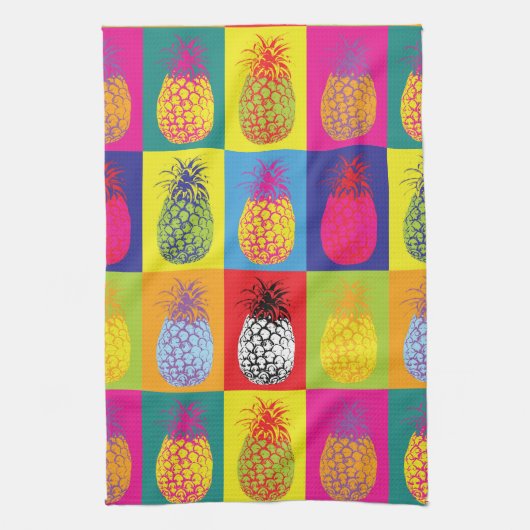 Retro Ananas Pop Art Bright Bold Keuken Print Theedoek (Verticaal)