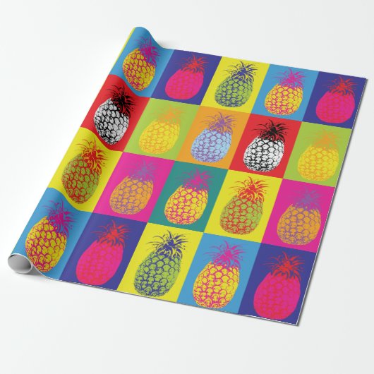 Retro ananas Pop Art Bright Bold Modern Pattern Cadeaupapier (Uitgerold)
