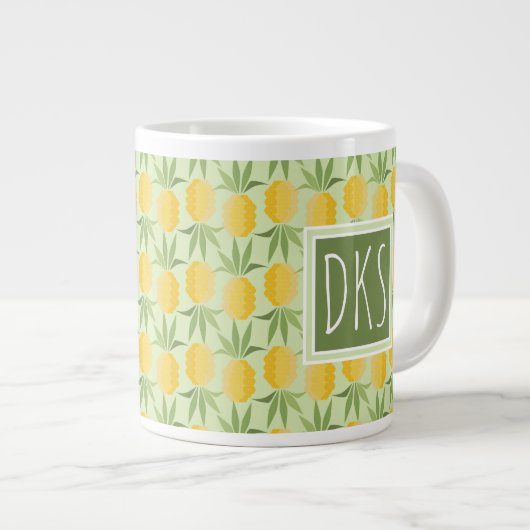 Retro-ananassen | Monogram Grote Koffiekop (Voorkant rechts)