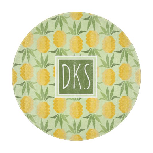Retro-ananassen | Monogram Snijplank (Voorkant)