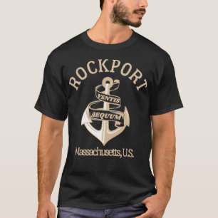 Retro Anchor Rockport Massachusetts US Tan Text VI T-shirt