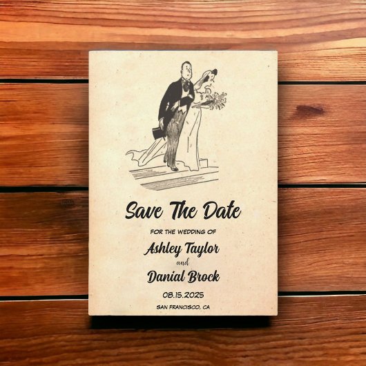  Retro Ancient Rustic Wedding Save the Date Kaart