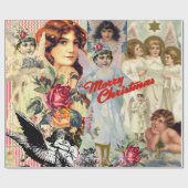 RETRO ANGEL CHRISTMAS COLLAGE Wrapping Paper Cadeaupapier (Vlak)