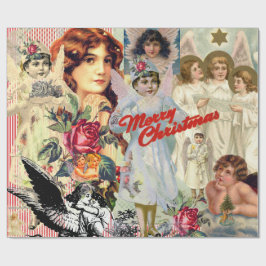 RETRO ANGEL CHRISTMAS COLLAGE Wrapping Paper Cadeaupapier