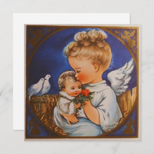 Retro Angel met Baby Jezus Kerstmis Feestdagenkaart (Voorkant / Achterkant)