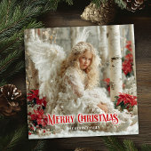 Retro angel printable Christmas season greeting  Feestdagenkaart