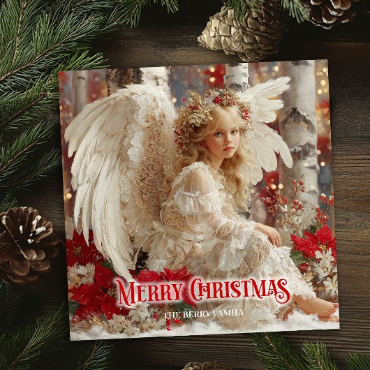 Retro angelic angel editable Christmas greeting  Feestdagenkaart