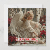 Retro angelic angel red gold festive enchanting  feestdagenkaart (Voorkant)