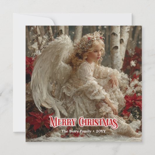 Retro angelic angel red gold festive enchanting  feestdagenkaart (Voorkant)