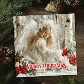 Retro angelic angel red white gold cheerful card feestdagenkaart