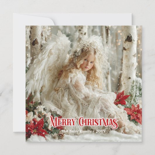 Retro angelic angel red white gold cheerful card feestdagenkaart (Voorkant)