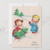  Retro Angels die kerstboom trekken Feestdagenkaart (Voorkant)