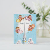 Retro Angels en Church Happy Pasen Briefkaart (Staand voorkant)