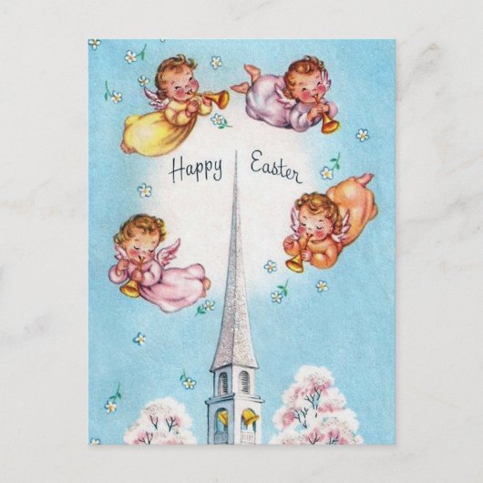 Retro Angels en Church Happy Pasen Briefkaart (Voorkant)