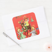 Retro  Angels en rendieren Vierkante Sticker (Envelop)