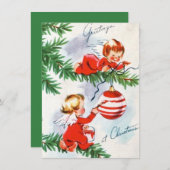 Retro Angels in de kerstboom Feestdagenkaart (Voorkant / Achterkant)