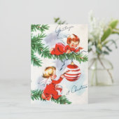 Retro Angels in de kerstboom Feestdagenkaart (Staand voorkant)