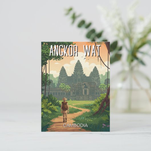  Retro Angkor Wat Cambodja Briefkaart (Staand voorkant)