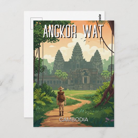  Retro Angkor Wat Cambodja Briefkaart (Voorkant / Achterkant)