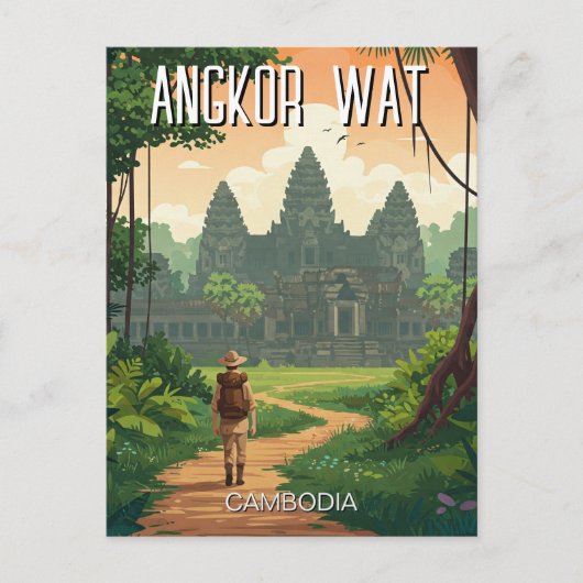  Retro Angkor Wat Cambodja Briefkaart (Voorkant)