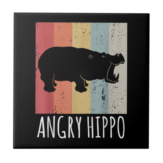 Retro Angry Hippo - Hippopotamus Tegeltje (Voorkant)