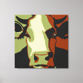 Retro Animal Pop Art Koe Portret in Cowmoflage Canvas Afdruk