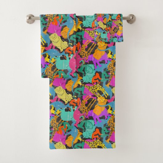 Retro Animal Silhouettes Patroon Bad Handdoek (Insitu)