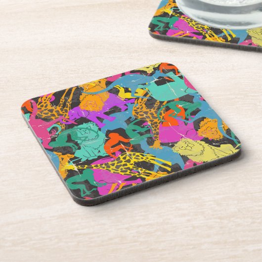 Retro Animal Silhouettes Patroon Bier Onderzetter (Linkerzijde)