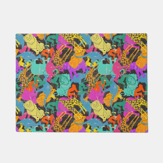Retro Animal Silhouettes Patroon Deurmat (Voorkant)