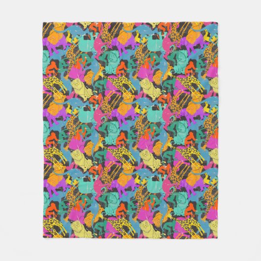 Retro Animal Silhouettes Patroon Fleece Deken (Voorkant)