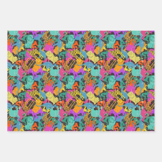 Retro Animal Silhouettes Patroon Inpakpapier Vel (Voorkant)