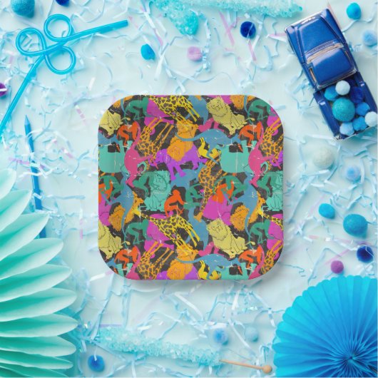 Retro Animal Silhouettes Patroon Papieren Bordje (Feest)