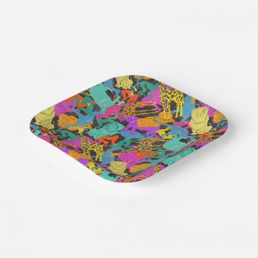 Retro Animal Silhouettes Patroon Papieren Bordje (Gebogen)