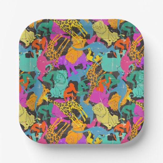 Retro Animal Silhouettes Patroon Papieren Bordje (Voorkant)