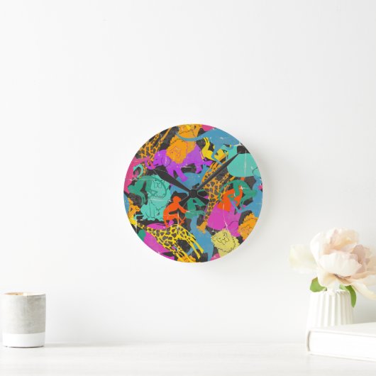 Retro Animal Silhouettes Patroon Ronde Klok (Huis)