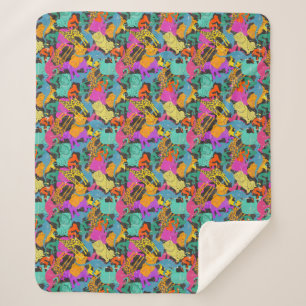 Retro Animal Silhouettes Patroon Sherpa Deken