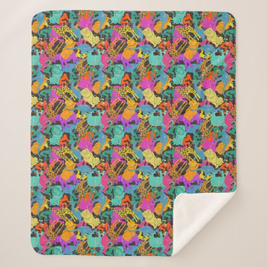 Retro Animal Silhouettes Patroon Sherpa Deken (Voorkant)