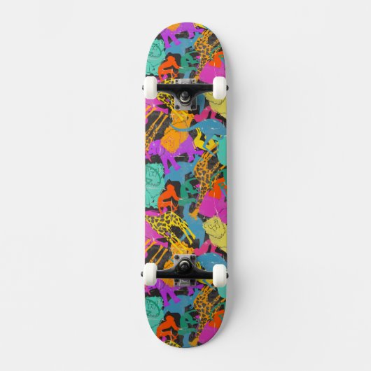 Retro Animal Silhouettes Patroon Skateboard (Voorkant)