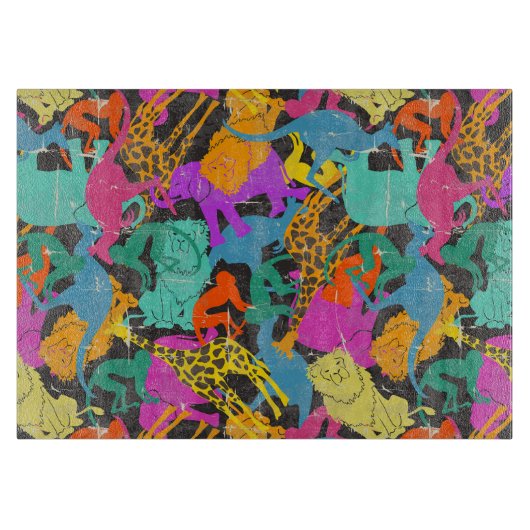 Retro Animal Silhouettes Patroon Snijplank (Voorkant)