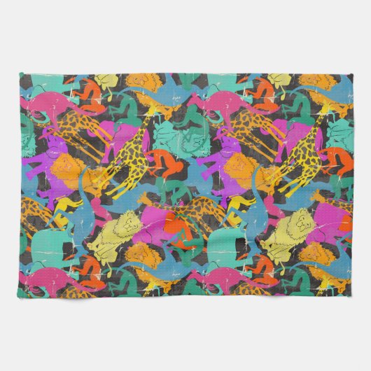 Retro Animal Silhouettes Patroon Theedoek (Horizontaal)