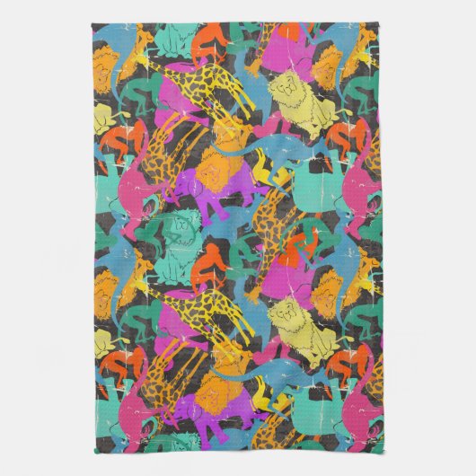 Retro Animal Silhouettes Patroon Theedoek (Verticaal)