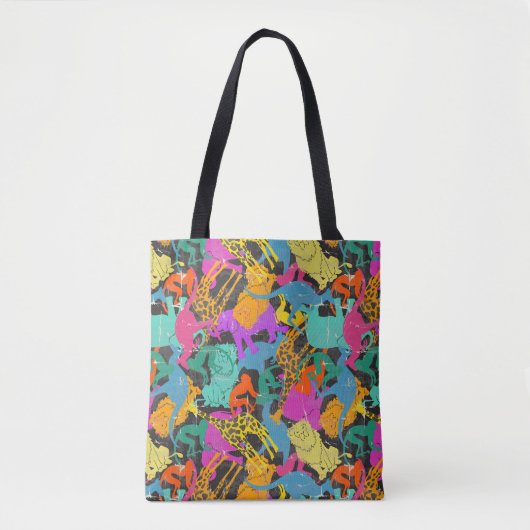 Retro Animal Silhouettes Patroon Tote Bag (Voorkant)