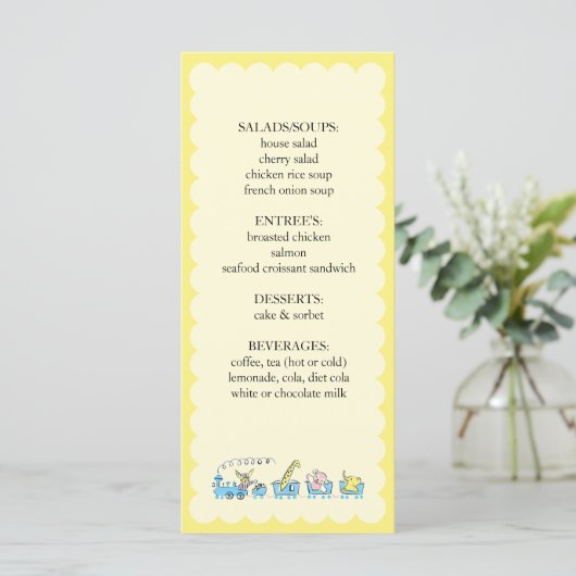 Retro Animal Train  | Baby shower invoegen Menu (Staand voorkant)
