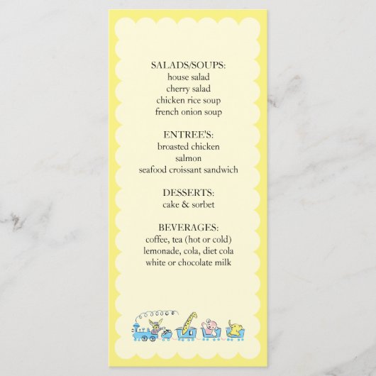 Retro Animal Train  | Baby shower invoegen Menu (Voorkant)